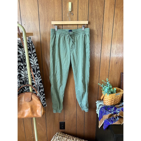 GAP Green Cotton Parachute Joggers Drawstring Size Medium - Picture 2 of 10